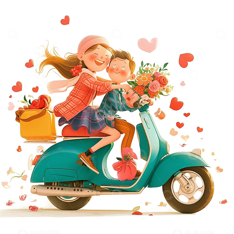高清大图下载【趣麦麦图】卡通浪漫鲜花情侣