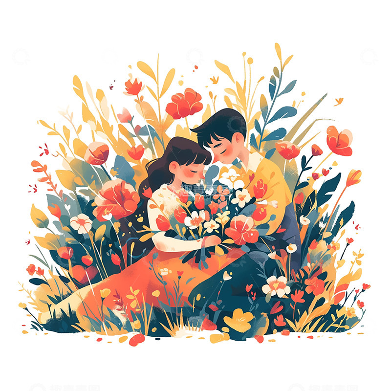 高清大图下载【趣麦麦图】鲜花丛中浪漫情侣