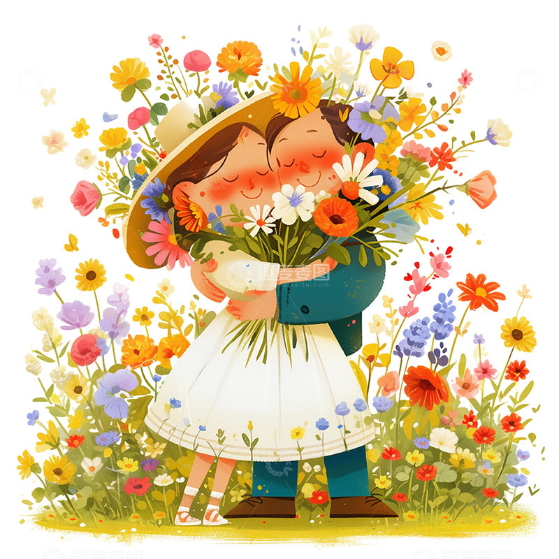 高清大图下载【趣麦麦图】鲜花拥抱情侣