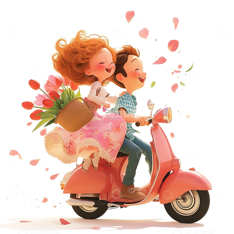 高清大图下载【趣麦麦图】骑电动车的浪漫情侣人物