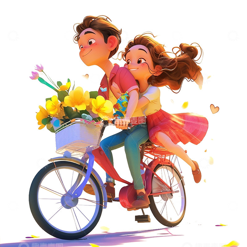 高清大图下载【趣麦麦图】七夕骑自行车的情侣
