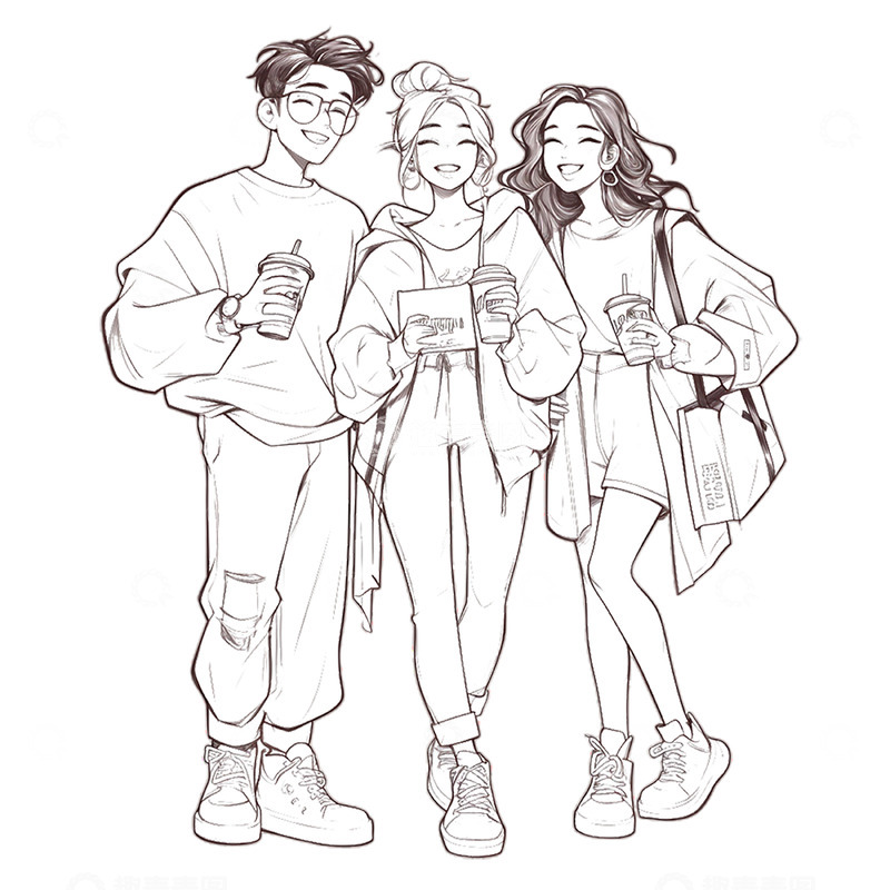 高清大图下载【趣麦麦图】五四线条青年人物