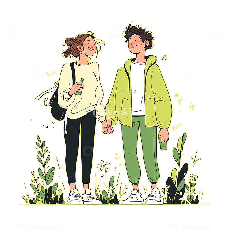 高清大图下载【趣麦麦图】卡通约会情侣人物
