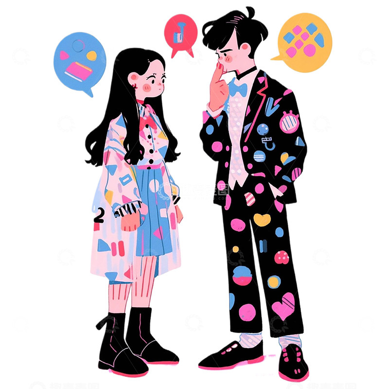 高清大图下载【趣麦麦图】卡通扁平青年情侣