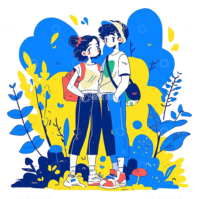 高清大图下载【趣麦麦图】蓝色花草情侣