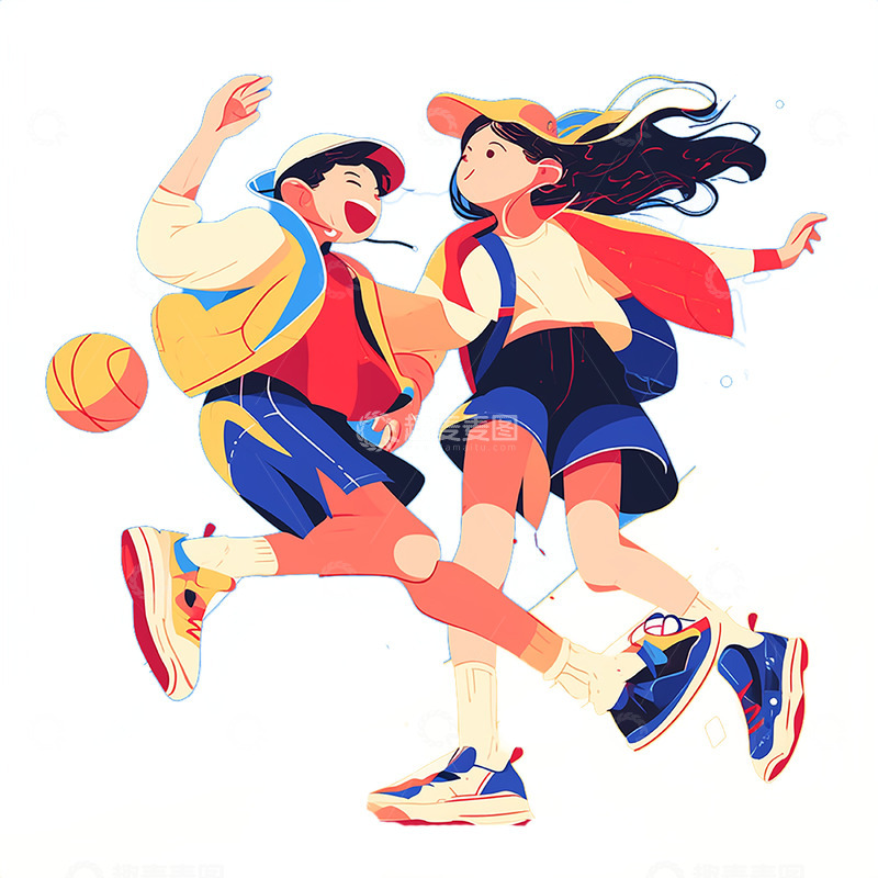高清大图下载【趣麦麦图】卡通运动情侣