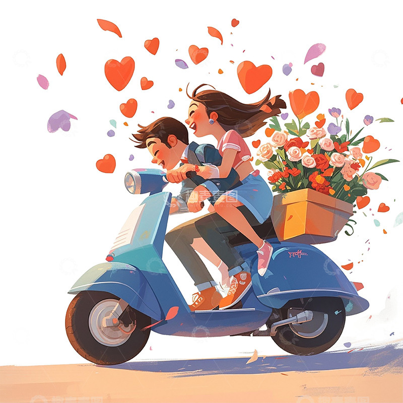 高清大图下载【趣麦麦图】骑车游玩的情人物侣