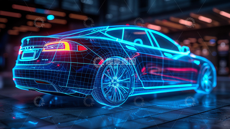 高清大图下载【趣麦麦图】汽车尾部蓝色线条透视