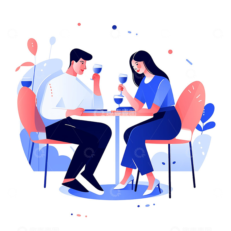 高清大图下载【趣麦麦图】扁平餐厅约会情侣
