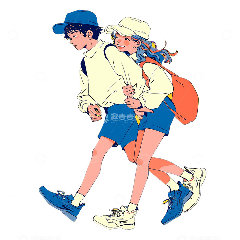 高清大图下载【趣麦麦图】卡通蓝色情侣人物