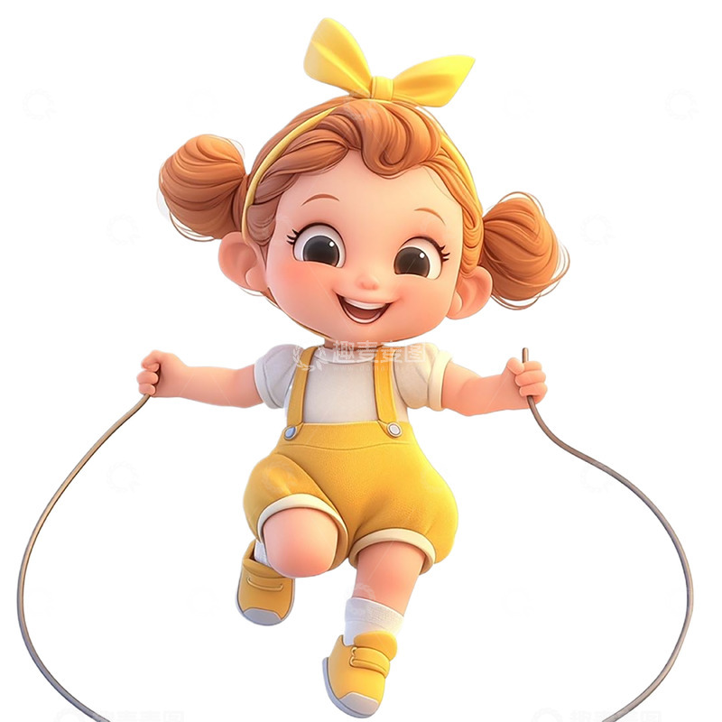 高清大图下载【趣麦麦图】穿背带裤跳绳的女孩