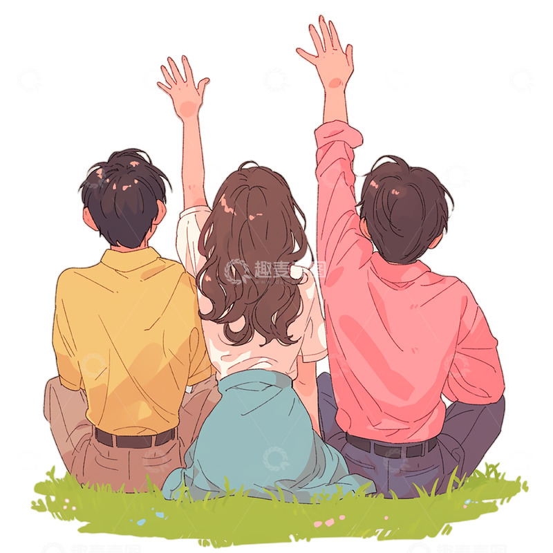 高清大图下载【趣麦麦图】草坪青年人物背影