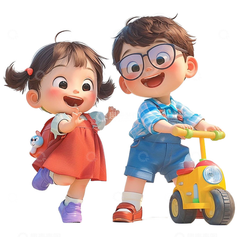 高清大图下载【趣麦麦图】玩玩具的两个小朋友