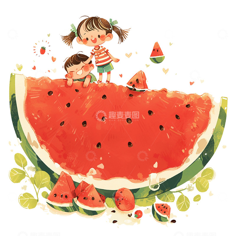高清大图下载【趣麦麦图】夏日西瓜小孩