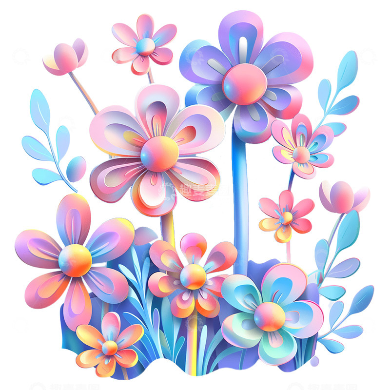 高清大图下载【趣麦麦图】立体彩色花草