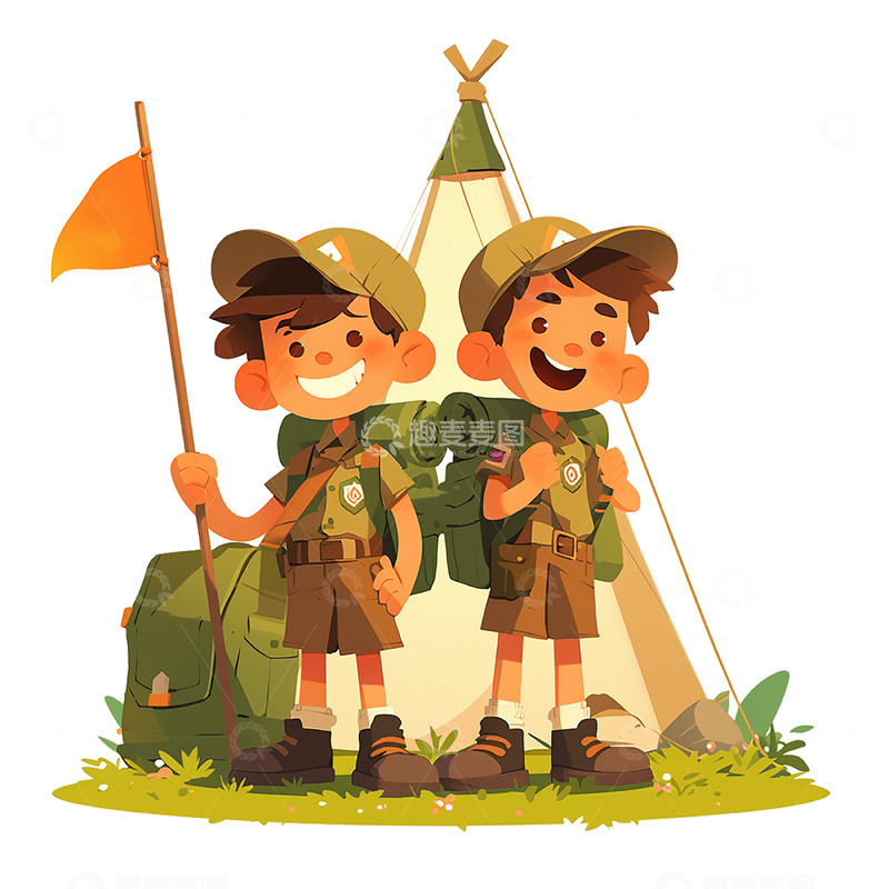 高清大图下载【趣麦麦图】夏日卡通男孩夏令营