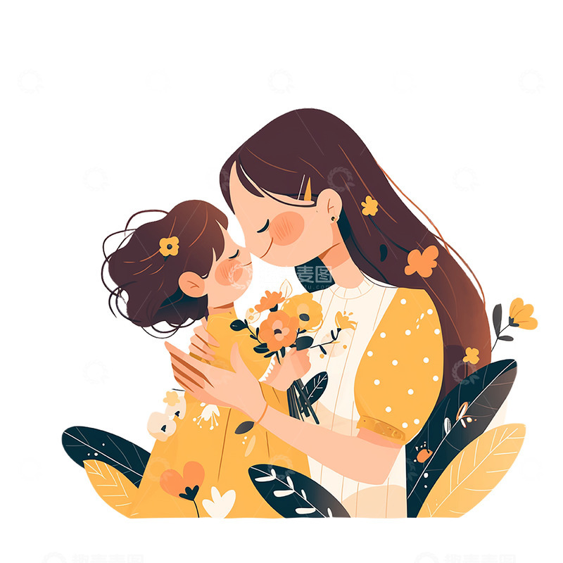 高清大图下载【趣麦麦图】可爱女孩送妈妈花束