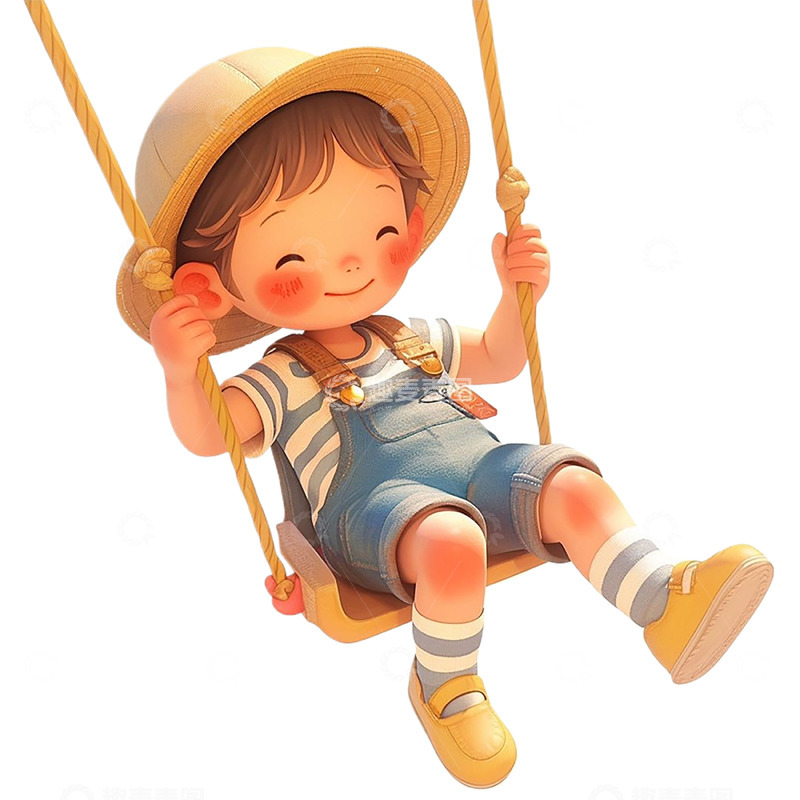 高清大图下载【趣麦麦图】卡通可爱男孩荡秋千