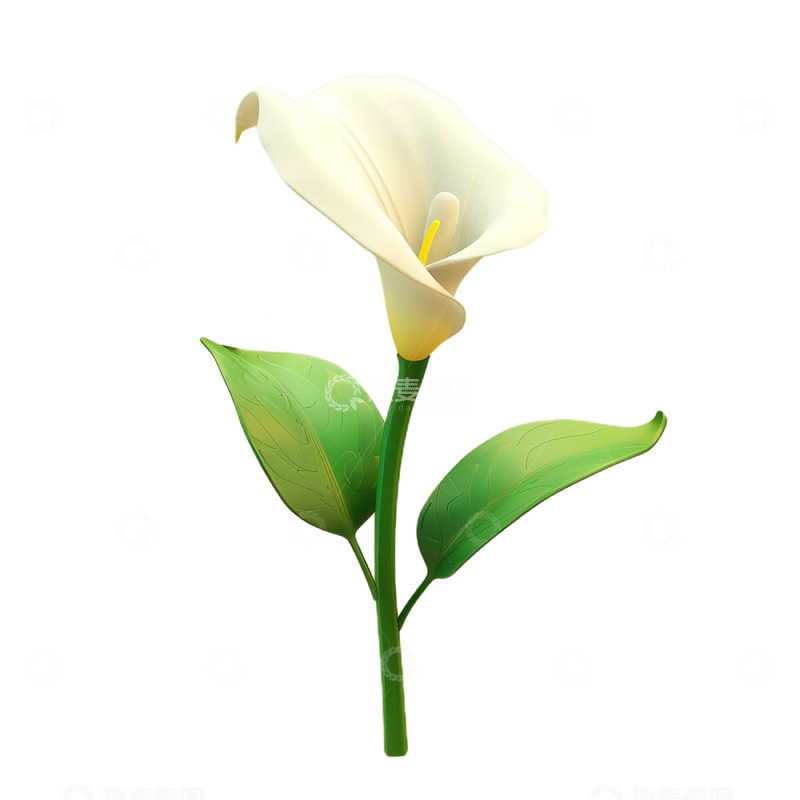 高清大图下载【趣麦麦图】卡通绿叶白色花朵