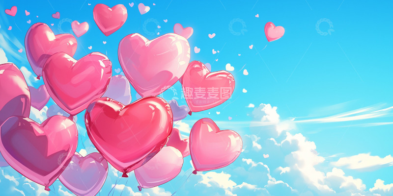 高清大图下载【趣麦麦图】蓝天白云粉色气球