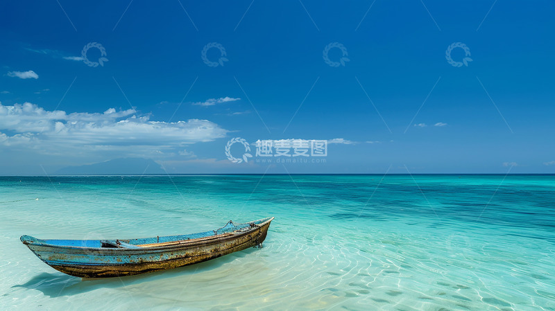夏天海边小舟摄影背景