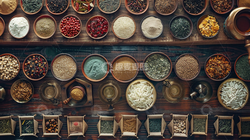 高清大图下载【趣麦麦图】桌面上的中药