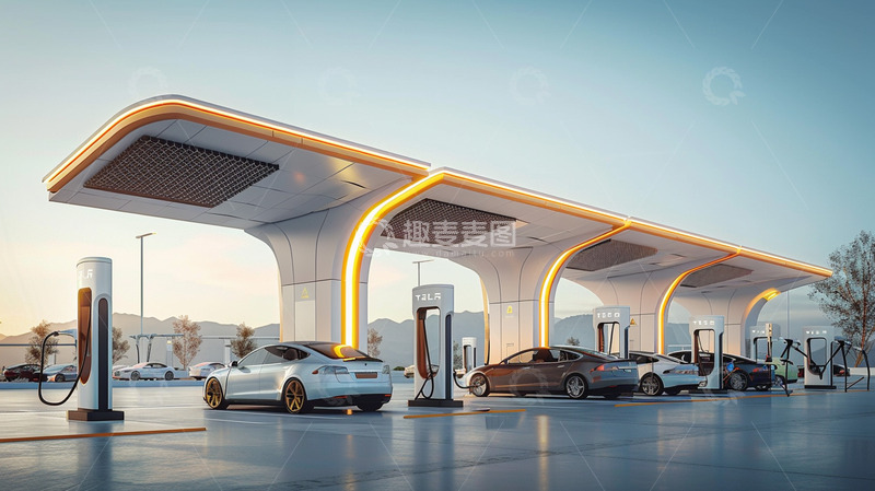 高清大图下载【趣麦麦图】汽车充电站新能源
