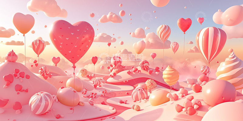 高清大图下载【趣麦麦图】七夕粉色气球场景