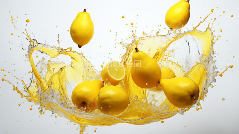高清大图下载【趣麦麦图】柠檬黄色水水果白色背景