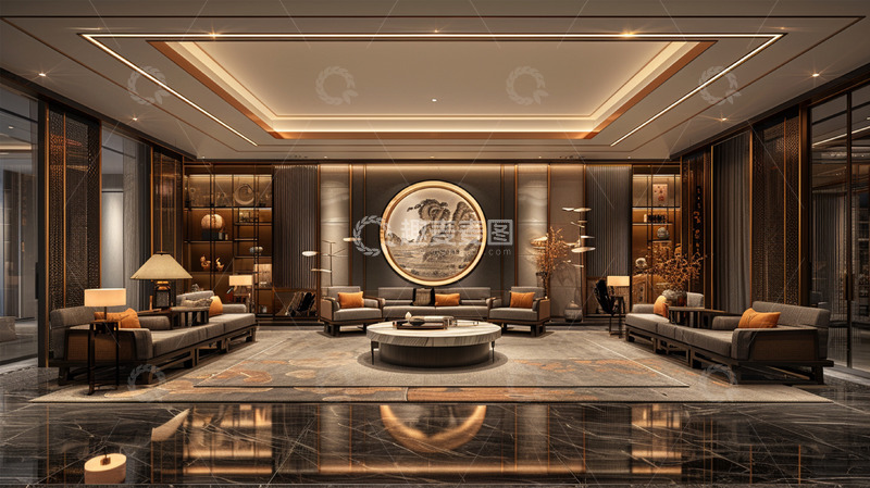 高清大图下载【趣麦麦图】中式装修家居沙发客厅室内场景