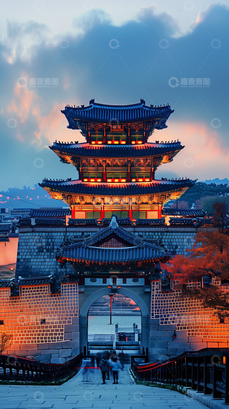 高清大图下载【趣麦麦图】夜晚古典建筑城墙