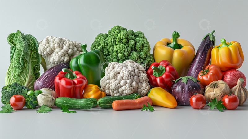 高清大图下载【趣麦麦图】蔬菜柿子椒茄子番茄西兰花花椰菜静物场景