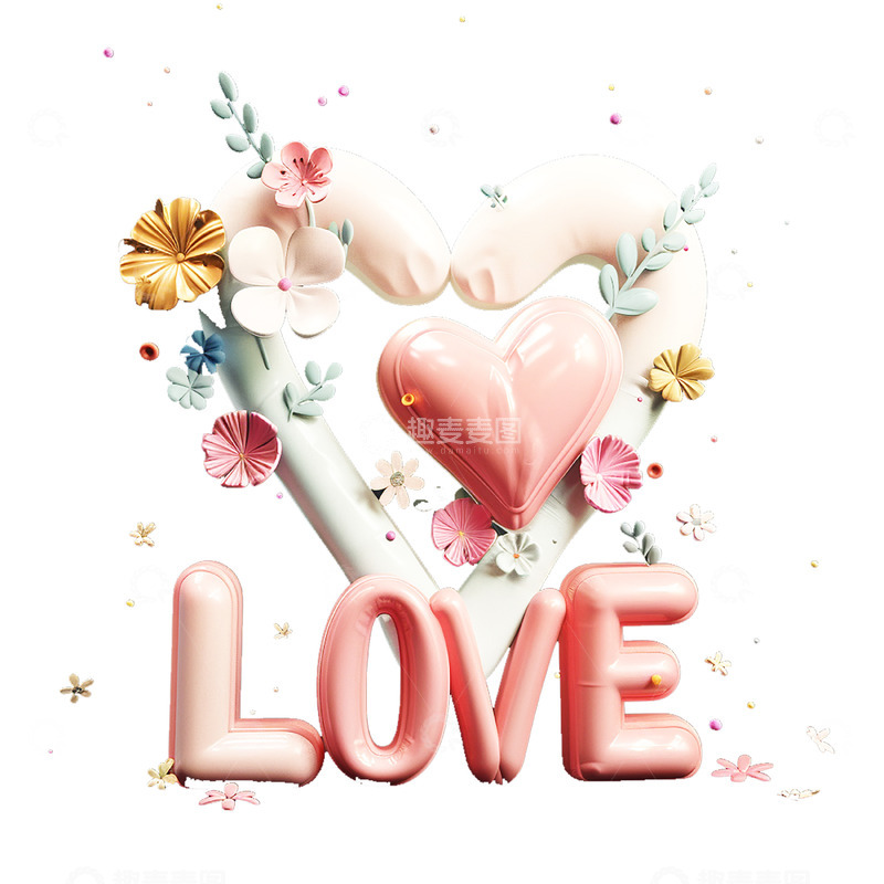 高清大图下载【趣麦麦图】粉色立体花朵爱心