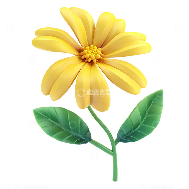 高清大图下载【趣麦麦图】黄色绿叶立体花朵