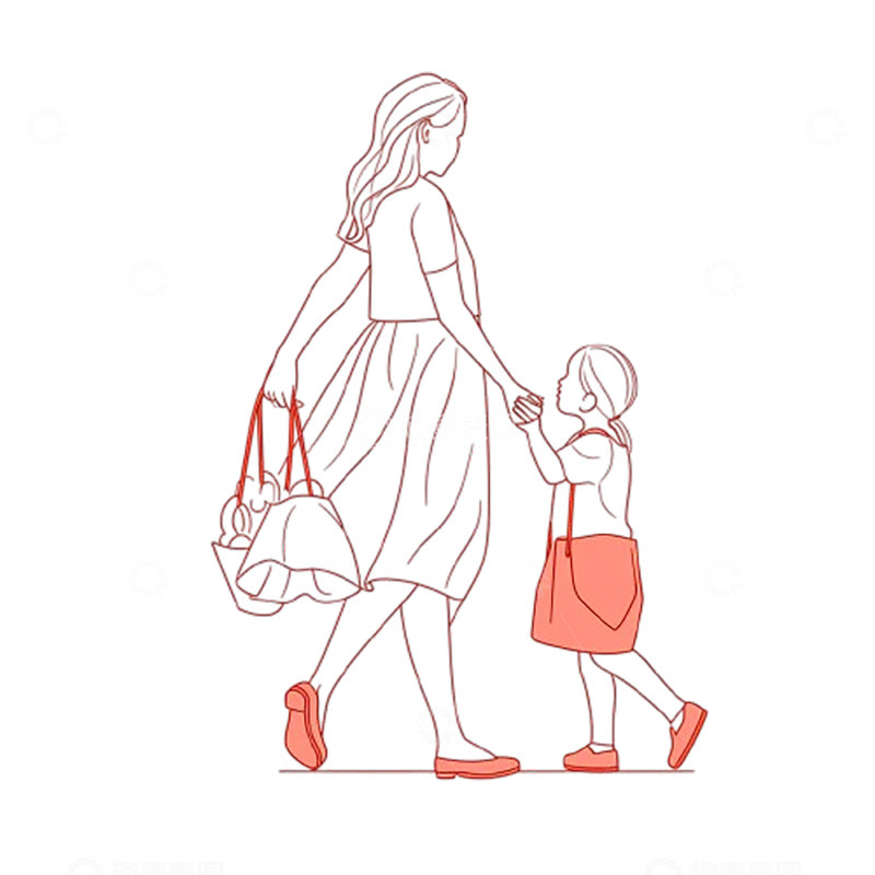 高清大图下载【趣麦麦图】母亲节线条母女