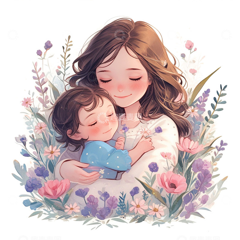 高清大图下载【趣麦麦图】鲜花母女母亲节