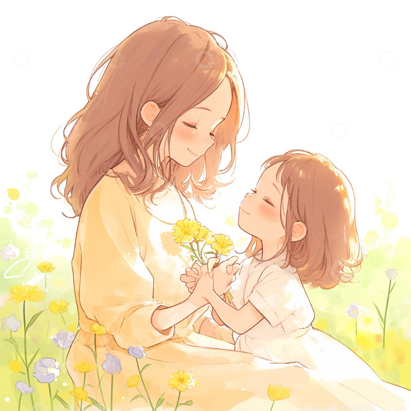 高清大图下载【趣麦麦图】草坪鲜花母女