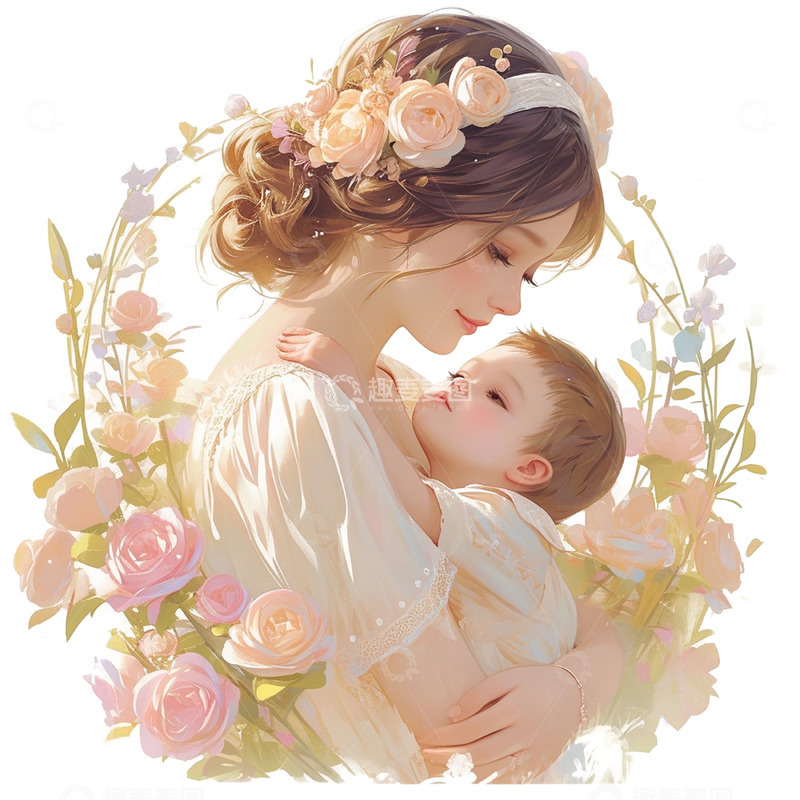 高清大图下载【趣麦麦图】卡通唯美母女