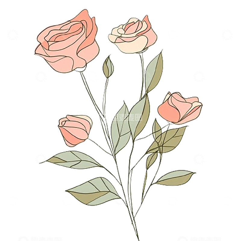 高清大图下载【趣麦麦图】卡通玫瑰花枝