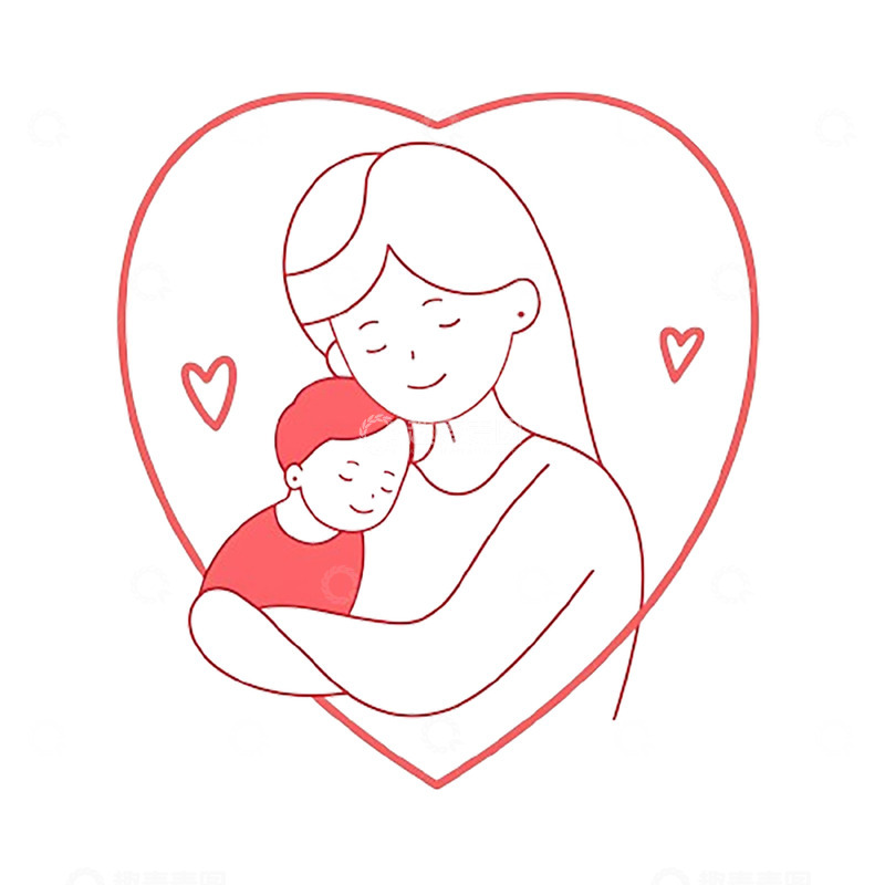 高清大图下载【趣麦麦图】红色线条爱心母女人物
