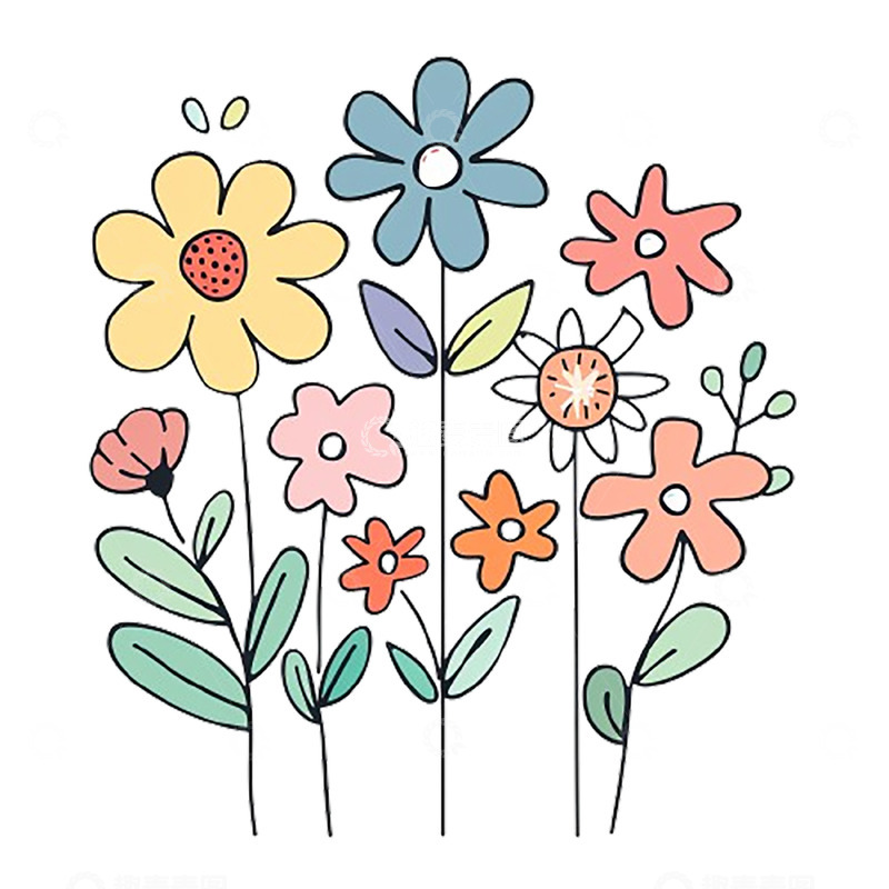 高清大图下载【趣麦麦图】卡通扁平花草