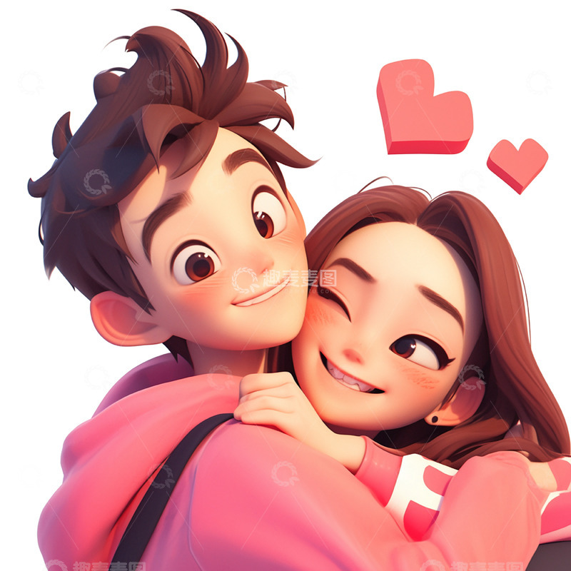 高清大图下载【趣麦麦图】粉色浪漫情侣人物