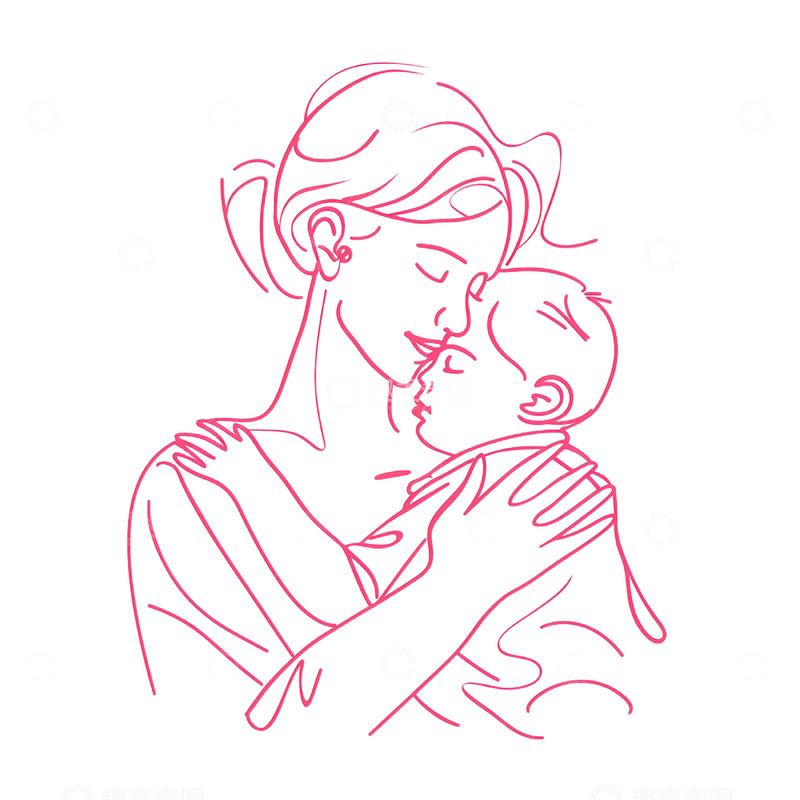 高清大图下载【趣麦麦图】粉色母亲节人物线条