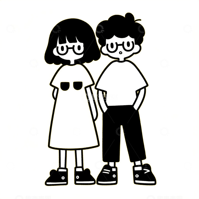 高清大图下载【趣麦麦图】黑白极简情侣人物