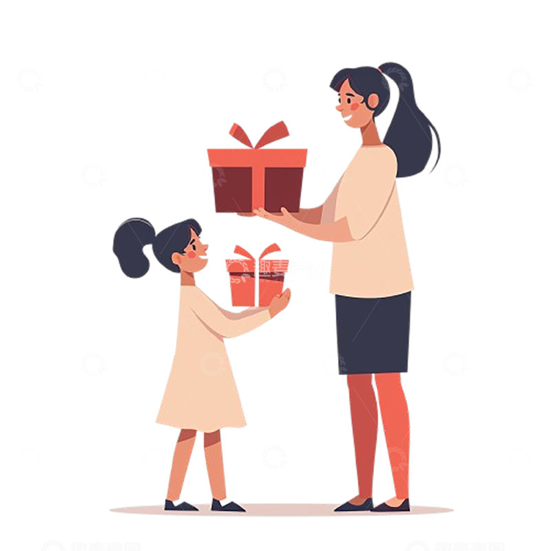 高清大图下载【趣麦麦图】母亲节女孩送礼物给妈妈