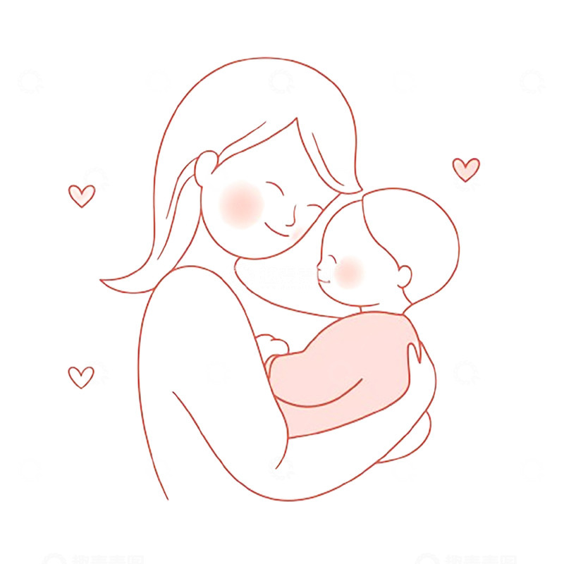 高清大图下载【趣麦麦图】红色线条母女人物