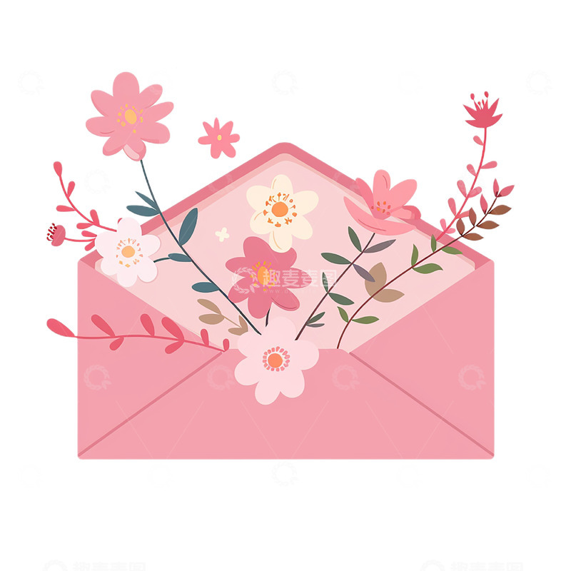高清大图下载【趣麦麦图】粉色信封花草