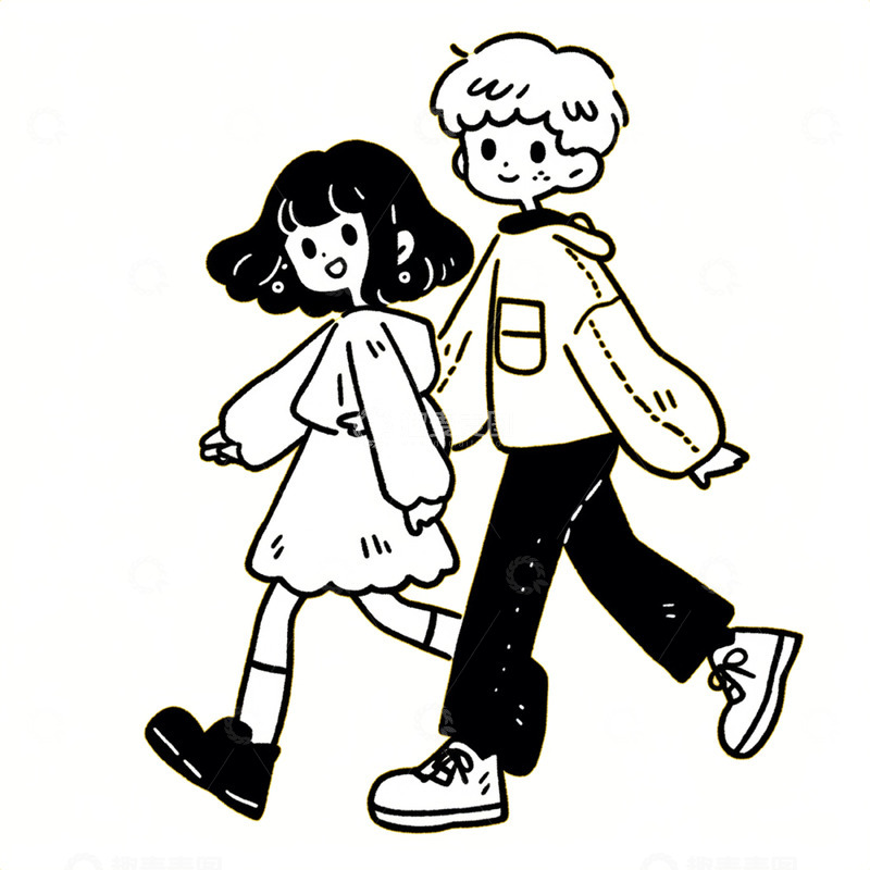 高清大图下载【趣麦麦图】黑白线条情侣人物