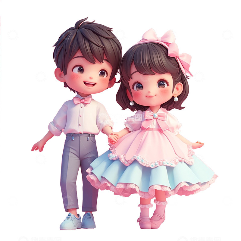 高清大图下载【趣麦麦图】穿裙子衬衣的情侣人物