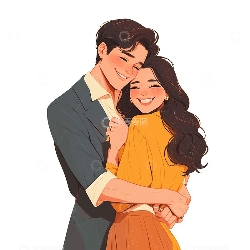 高清大图下载【趣麦麦图】卡通拥抱情侣